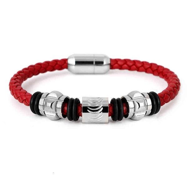 

bracelets punk wind titanium steel stainless leather rope chain multi bead magnet buckle woven, Golden;silver