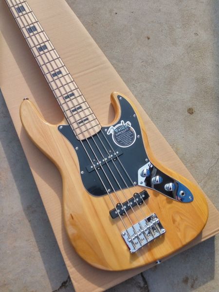 

elm wood nature color electric 5 string f jazz bass guitar