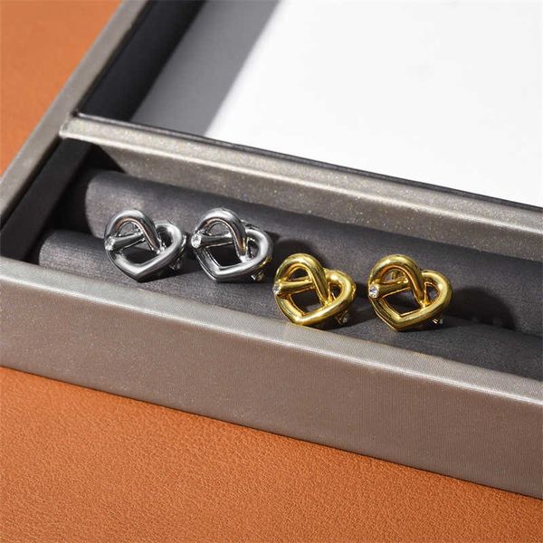

niche design hollow love knot stud earrings gold-plated ins temperament simple line romantic fashion all-match jewelry gift, Golden;silver