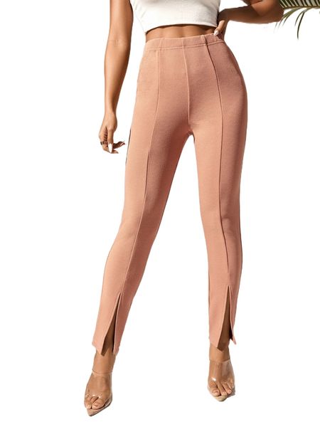 

petite high waist slit hem skinny pants 63i7#, Black;white