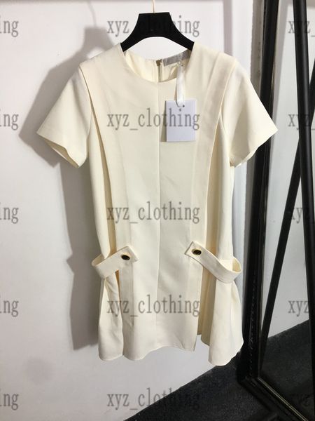 

womens dress anchor button waist thin round neck short sleeve dress high-end women pra dresses newly designer sports cotton shirt skirt, Black;gray