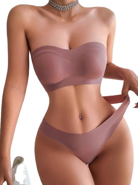 

solid no show strapless lingerie set j9pg#, Black;red