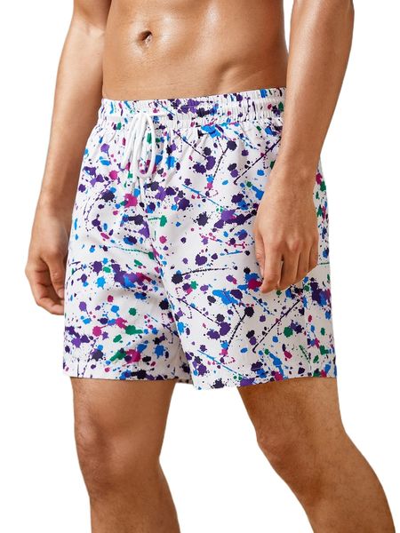 

men ink print drawstring waist shorts 37fm#, White;black
