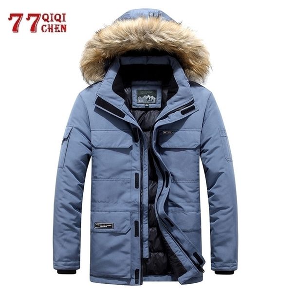 

mens winter jacket warm thick cotton multi-pocket hooded jacket male casual fur trim coat men's down jacket coat plus size m-6xl 201127, Black
