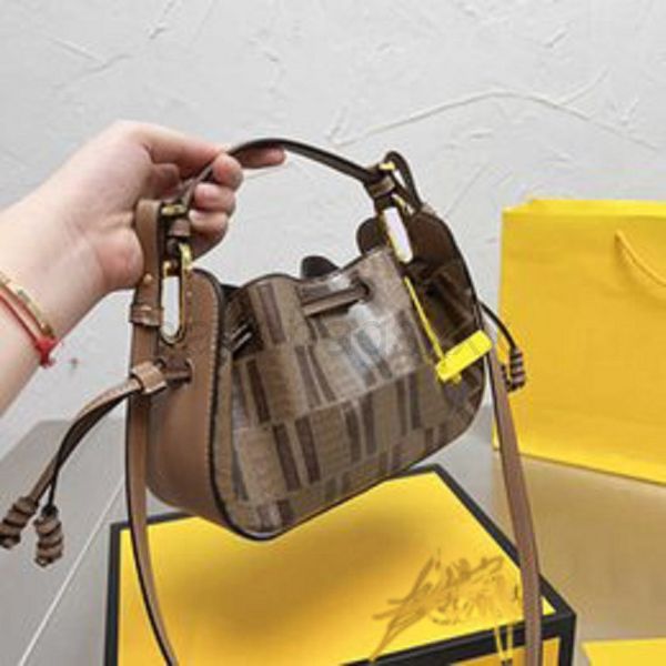 

lius 22cm luxury design drawstring handbag brown print crossbody bag cowhide canvas pomodorino purse women fashion wallets high quality