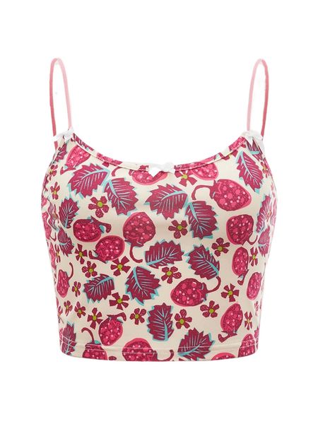 

x shoemona leaves & floral & fruit print bow front crop cami e80m#, White