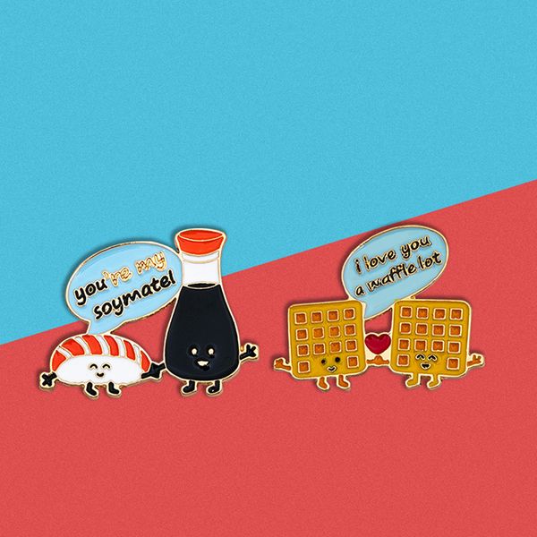 

gold plated food theme brooches for women waffle pins brooch party enamel badge salmon sushi design fashion creative jewelry gift accessorie, Gray