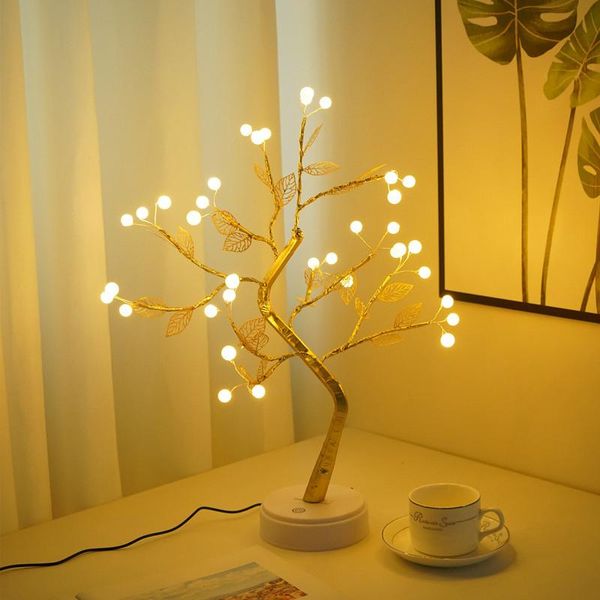 Luci notturne Led Fata Mini Albero di Natale Filo di rame Ghirlanda Lampada USB per la festa in casa Decorazioni per la camera da letto per bambini Vacanze