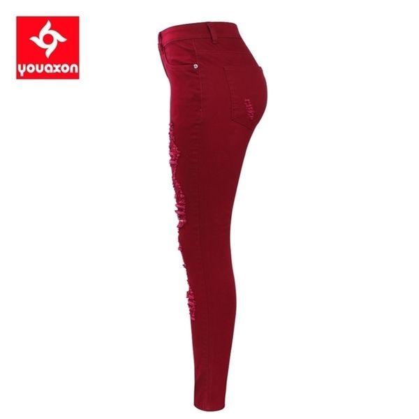

2095 youaxon ragged women stretchy ripped pants skinny pencil jeans woman trousers with ss y200417, Blue