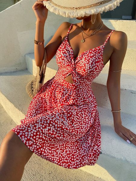 

ditsy floral twist front cami dress f0jb#, Black;gray