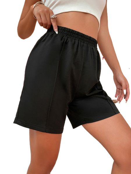 

seam detail elastic waist shorts 0787#, White;black