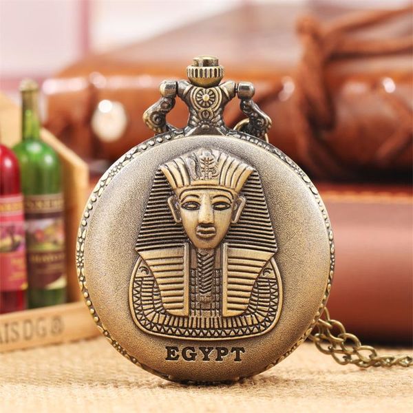 Taschenuhren Relief Ägyptischer Pharao Quarz Halskette Uhr Bronze Kette Retro Anhänger Souvenir Geschenke Männer FrauenTasche