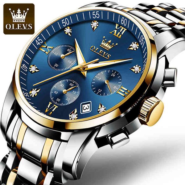 

wrist watch olevs watches for men brand luxury chronograph luminous quartz watch fashion business waterproof stainless steel, Slivery;brown
