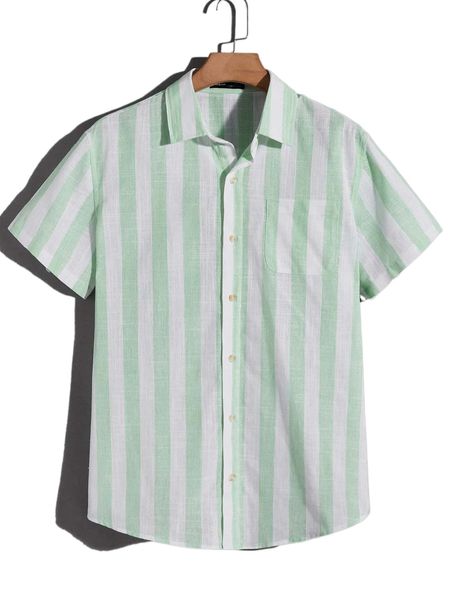 

men striped curved hem shirt s28d#, White;black