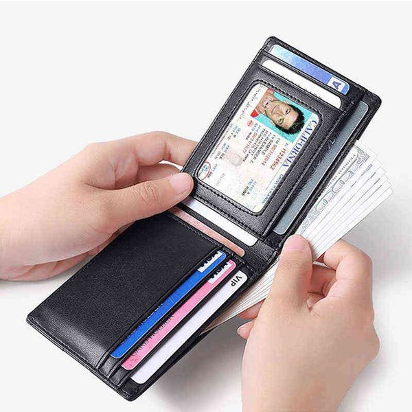 Mini Mini Men's Genuine Leather Business Cartler Man RFID Bloqueando Anti -Roubo Ultra Fin Cartet para homens H220422