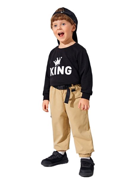 

toddler boys letter graphic pullover & cargo pants set w3vz#, Black;white