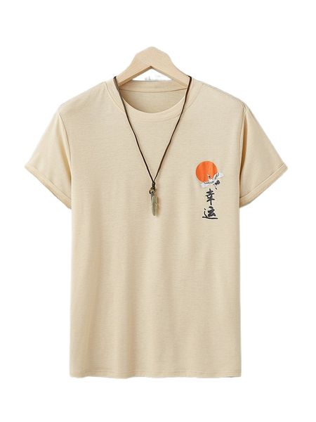 

men crane & chinese letter graphic tee c7ee#, White;black