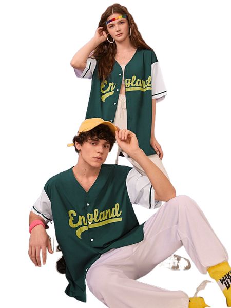 

1pc color block letter graphic shirt e9ln#, White;black