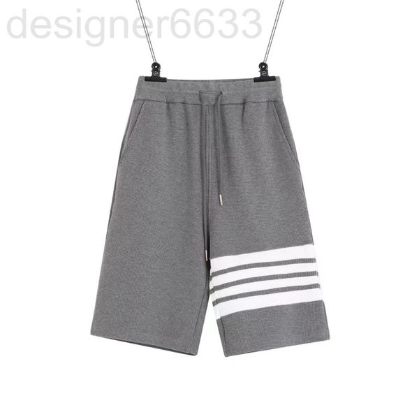 

men's pants designer high set four bar yarn dyed version tb style waffle fabric five point casual pants for men and women lovers yuan s, Black