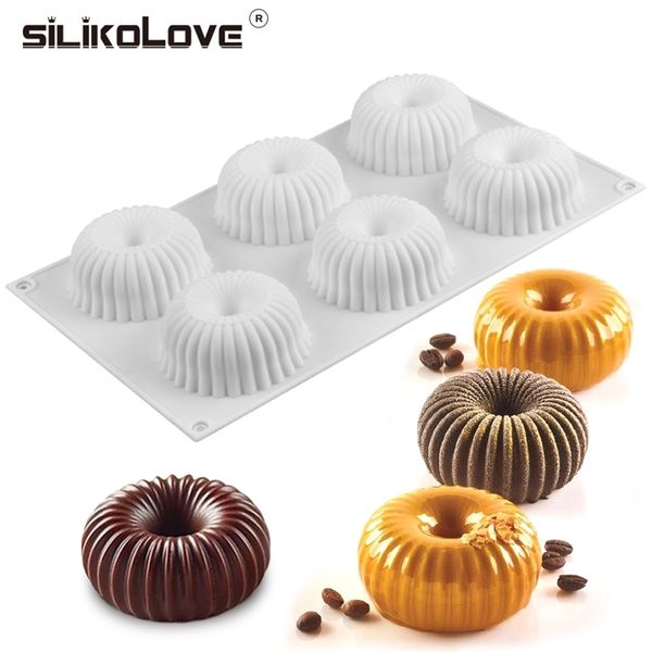 Silikolove 6 Cavidade Spiral Chiffon Mousse Mold Silicone para DIY Baking Soberts Mold 220721