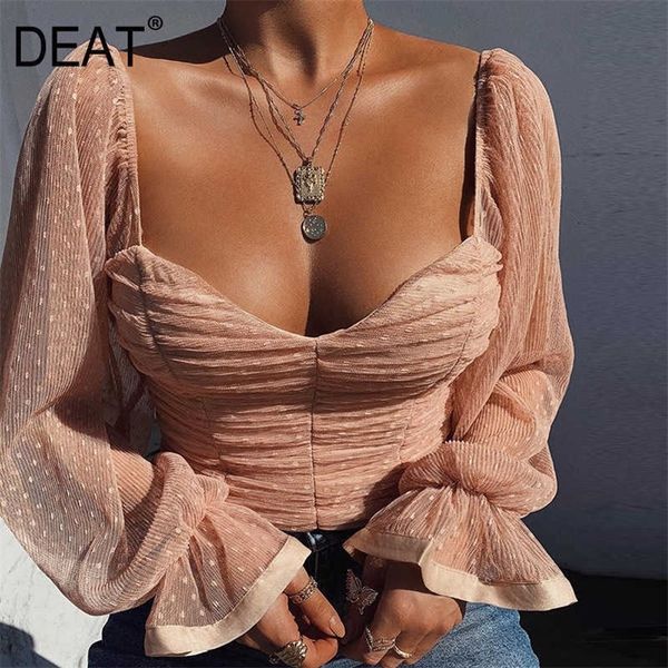

deat women chiffon slim backless t-shirt arrivals solid color square collar long sleeve fashion summer 11d94 210709, White
