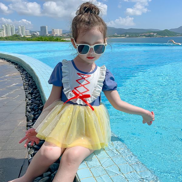 2022 BAMBINI Principessa Swimsuit Bambini da bagno Summer Bowknot Gonza di garza baby esotico costumi da bagno esotico Spa costieri da bagno con cappello S2053