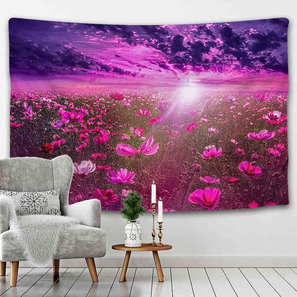 Lavanda Flower Carpet Bohemian Decoração da sala de fotos Rugs de parede Jardim J220804