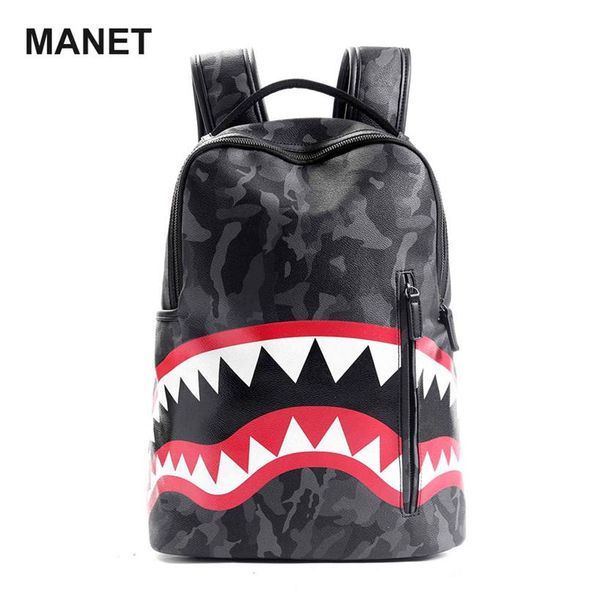 

pu shark designer bag 15 6inch grid luxury backpack for male large capacity shoulder s men travle lapmochilas escolar230o