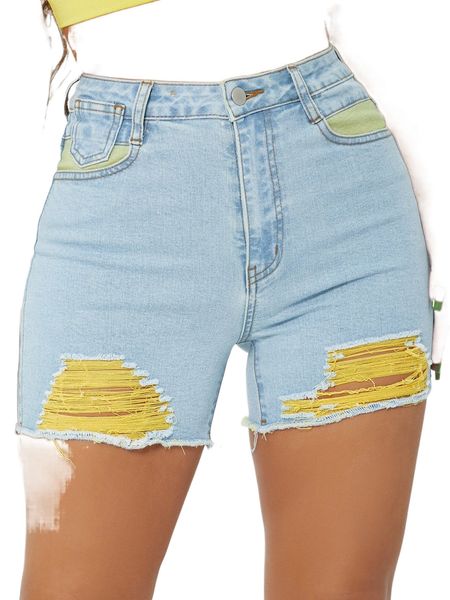 

sxy colorblock ripped denim shorts i6dw#, White;black