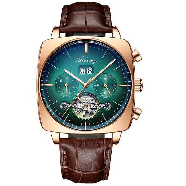

yd selling product ailang 8655 square mechanical watch busins men watch hollow mechanical watch, Slivery;brown