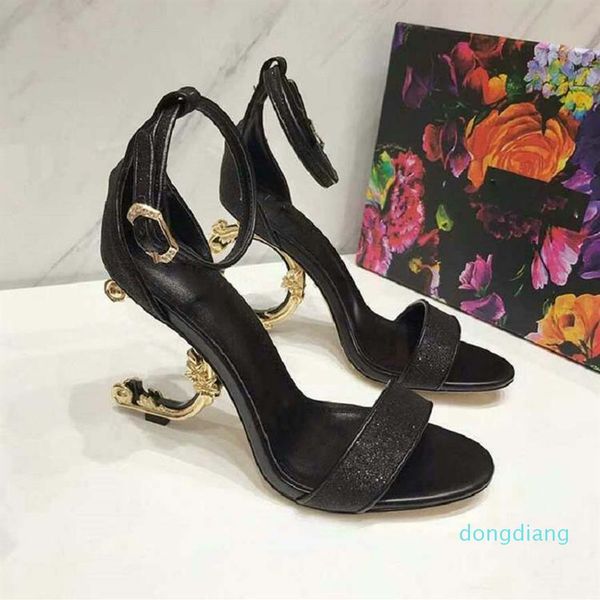 

2021 high heels for woman genuine leather dressing pumps with baroque sculpted heel sandals size 35-41270a, Black