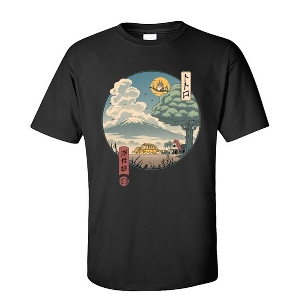 Vizinhos Ukiyo-e T-shirt de tecido de algodão para homens clássico estilo japonês manga curta camiseta anime totoro tshirt 220504