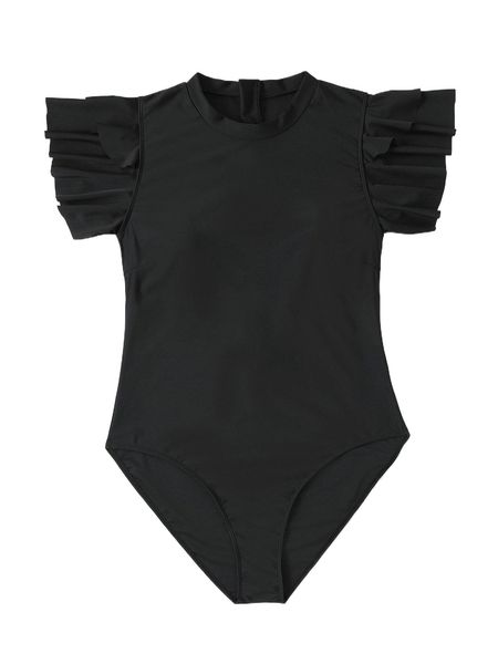

plus ruffle trim one piece swimsuit b8o6#, White;black