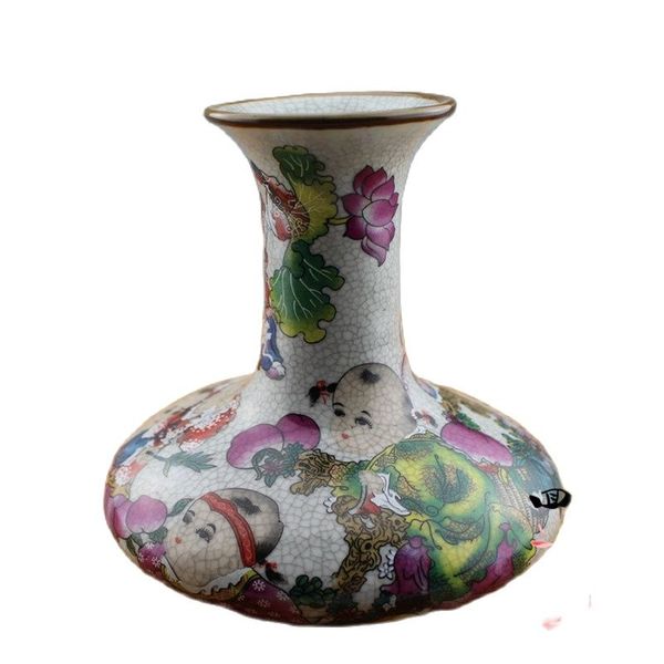 

chinese old porcelain ornaments pastel cracked glaze vase, Black