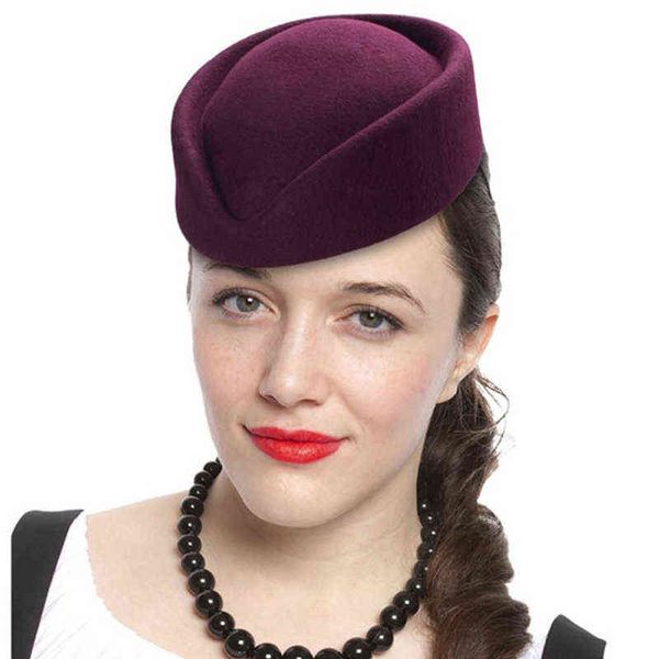 Top Quality Women Wool Felt Beret Hat Teardrop Fancy Stewardess Pill Box Jepet Millinery Wizard Base Cap J220722