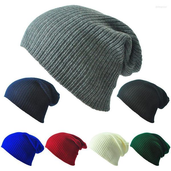 Beanie/Totenkopfkappen, elastisch, gestrickt, für Damen und Herren, Unisex, einfarbig, lässige Hüte, Herbst und Winter, warme Kleidung, Accessoires, Delm22