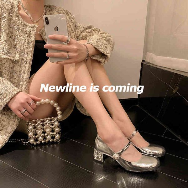 

boots round head buckle thick heel mary jane single shoes women's spring sweet and versatile shallow mouth temperament high fwyy, Black