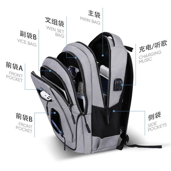 

men usb charging lapbackpack 15 6inch multifunctional high school college student male travel business bag pack 220817