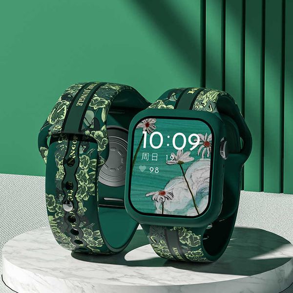 Силиконовая цветная печать часов для Apple iwatch SE 7 Smart Wwatch Accessories Metal Buckle Buckband Защищенный ремешок для запястья