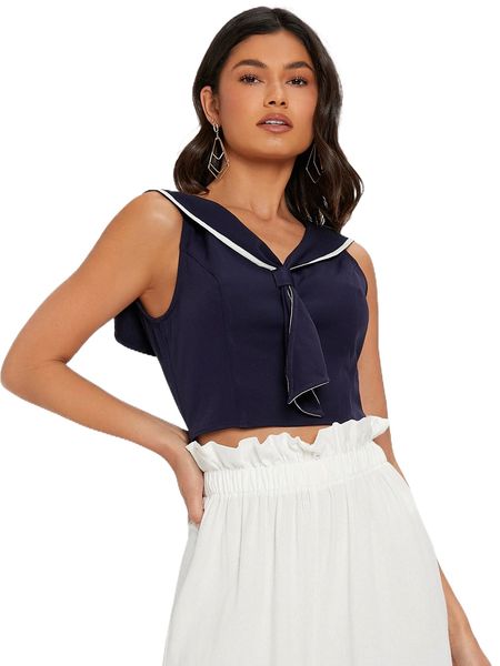 

contrast binding sailor collar tank n1pb#, White