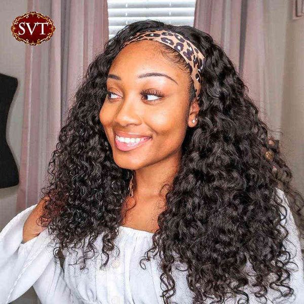 

svt water wave curly headband human hair wigs for black women full machine wig natural wavy deep no lace 220609, Black;brown