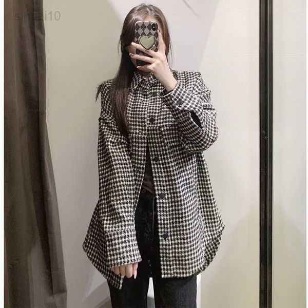 

women fashion oversized checked jacket vintage long sleeve bags female outerwear chic vestidos mujer l220725, Black;brown