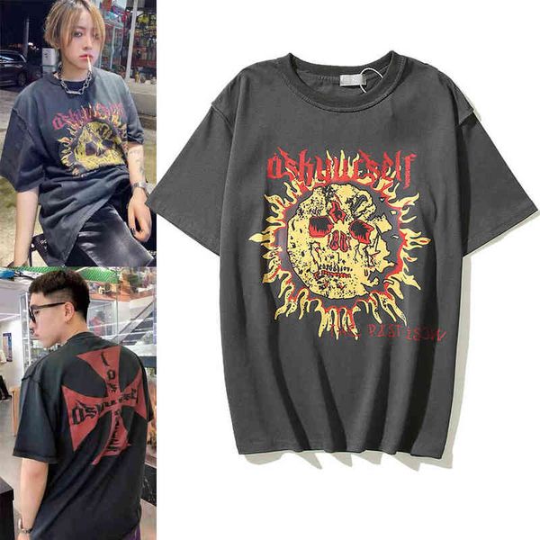 

/ spring summer sun skull cross print short sleeve t-shirt, White;black