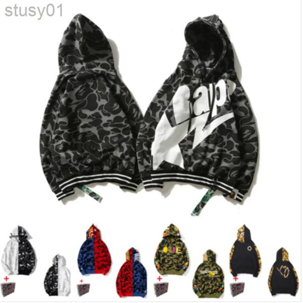 

designer apes men hoodies women cardigan hooded jacket luminous camouflage star shark head m-3xl 222ss, Black