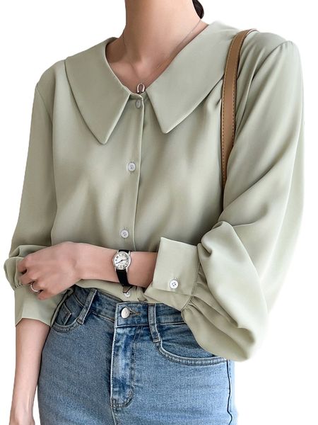 

dazy peter pan collar lantern sleeve shirt m3kh#, White