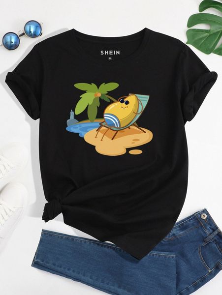 

cartoon graphic round neck tee v6rl#, White