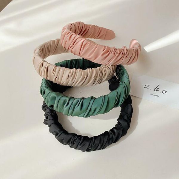 

fashion women headband solid color pleated hairband turban girls vintage headwear hair accessories, Slivery;white