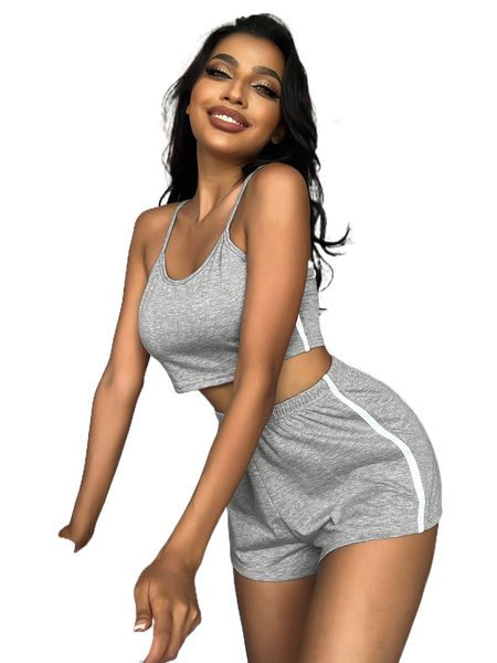 

contrast tape cami lounge set r31y#, Black;red