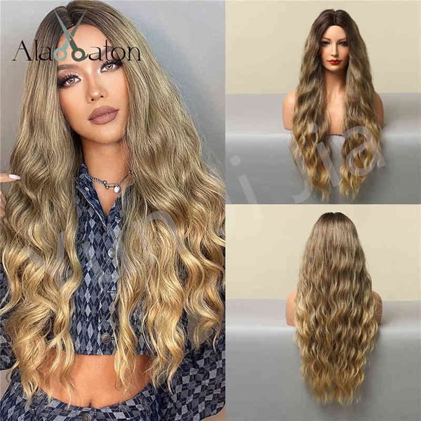 

wig female brown gold gradient fluffy curly hair long wave wig 220527, Black