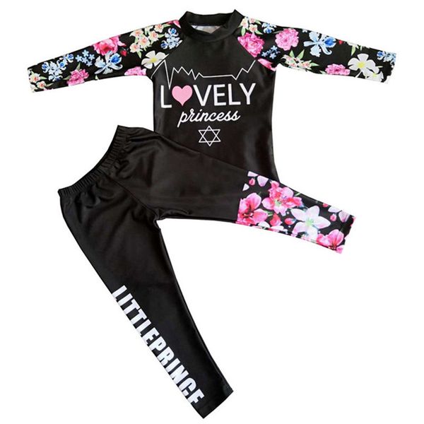

girl two pieces suit beachwear 3-10 year children long sleeve swimsuit kid cute letter print swimwear 220315, Blue